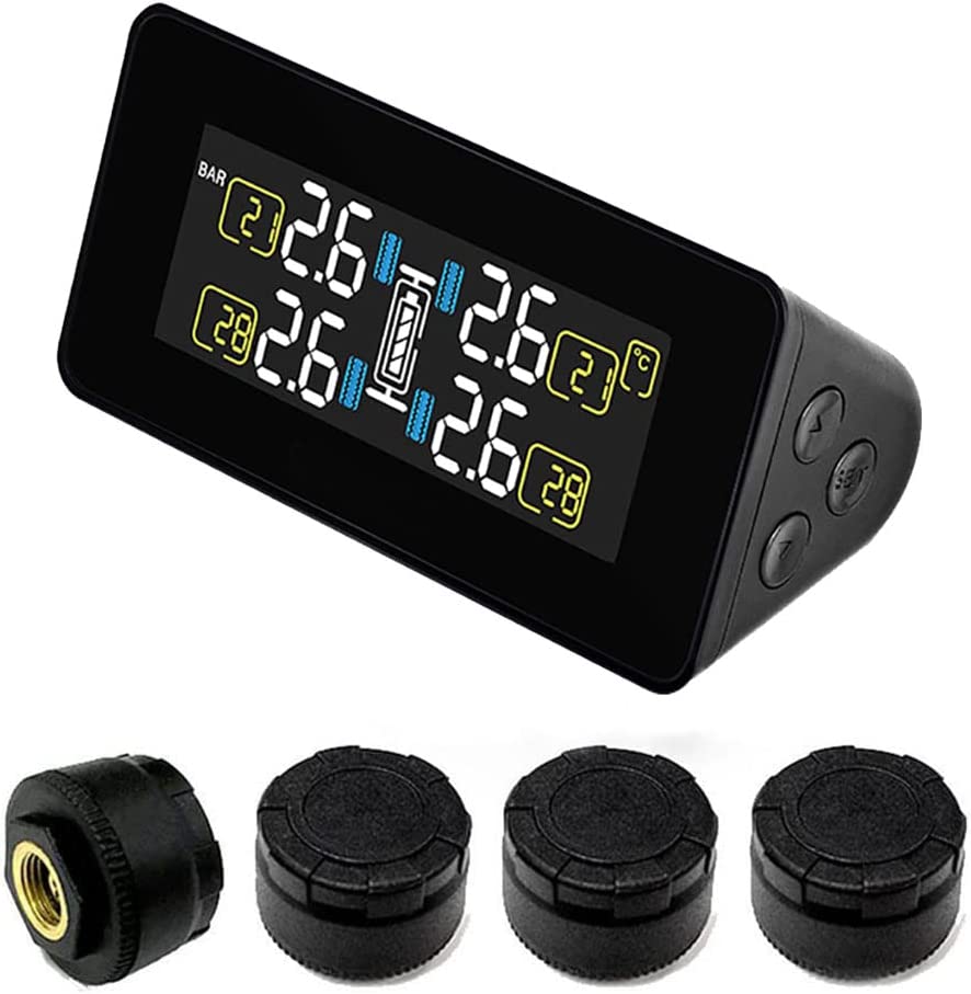 LEIDIMUS TPMS Solare Sistema di Monitoraggio della Pressione, con 4 Sensori Esterni LCD Visualizzazione in Tempo Reale E di Funzione di Allarme per Piccolo Camper Auto SUV MPV (0-8bar/0-116 Psi) 4 Marca: LEIDIMUS