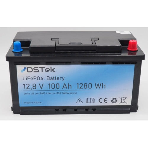 DS Tek Batteria LiFePO4 12,8V 100Ah LB "ribassata" sottosedile (35*17*19 cm) anche drop-in - GARANZIA 5 ANNI