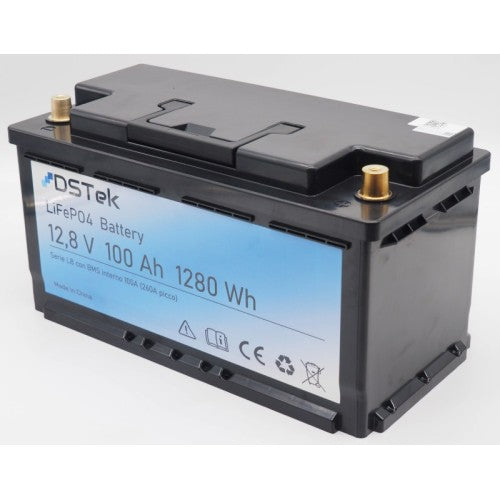 DS Tek Batteria LiFePO4 12,8V 100Ah LB "ribassata" sottosedile (35*17*19 cm) anche drop-in - GARANZIA 5 ANNI