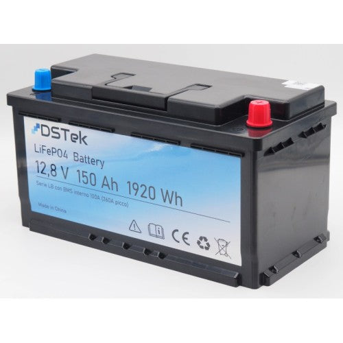 DS Tek Batteria LiFePO4 12,8V 150Ah LB "ribassata" sottosedile (35*17*19 cm) anche drop-in - GARANZIA 5 ANNI
