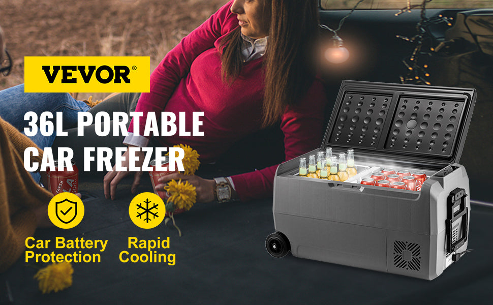 VEVOR Frigoriferi Auto per Viaggi Picnic, 36 L Frigoriferi Portatile Elettrico, 45 W Mini Frigo Auto all'Aperto Campeggio, Grigio e Nero Frigo Freezer Elettrico Portatile da Campeggio in Plastica ABS