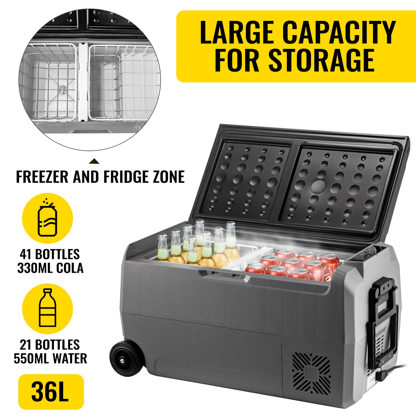 VEVOR Frigoriferi Auto per Viaggi Picnic, 36 L Frigoriferi Portatile Elettrico, 45 W Mini Frigo Auto all'Aperto Campeggio, Grigio e Nero Frigo Freezer Elettrico Portatile da Campeggio in Plastica ABS