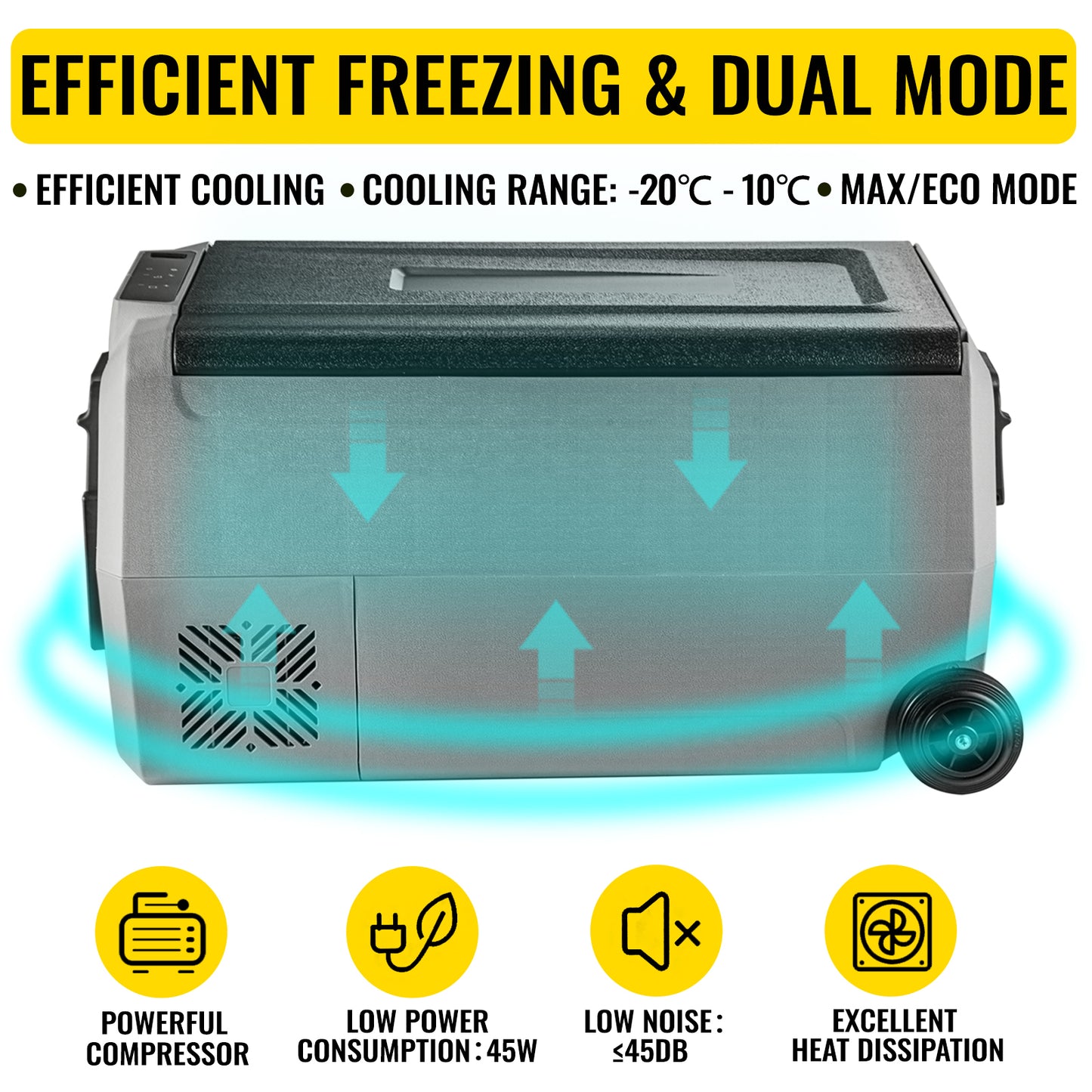 VEVOR Frigoriferi Auto per Viaggi Picnic, 36 L Frigoriferi Portatile Elettrico, 45 W Mini Frigo Auto all'Aperto Campeggio, Grigio e Nero Frigo Freezer Elettrico Portatile da Campeggio in Plastica ABS