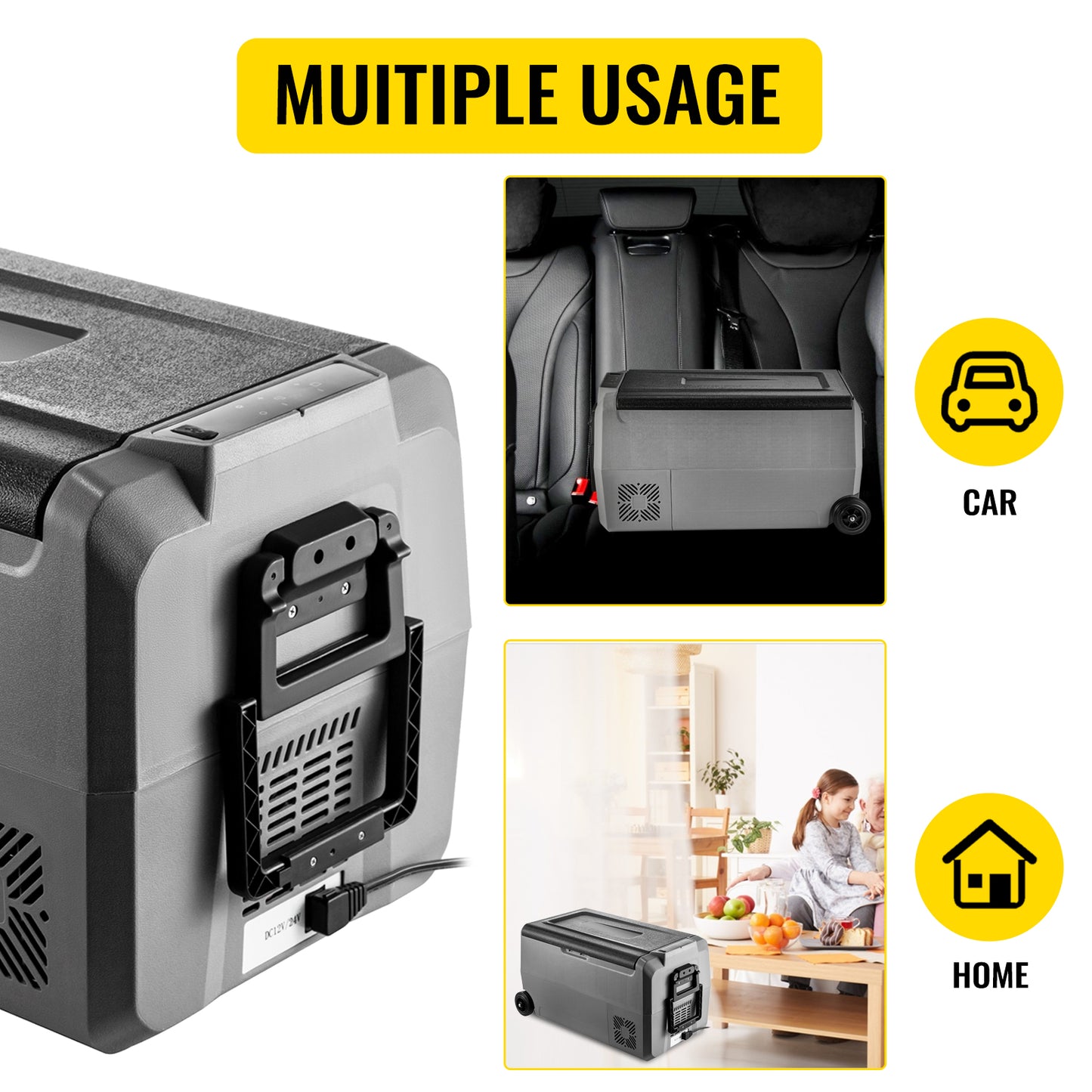 VEVOR Frigoriferi Auto per Viaggi Picnic, 36 L Frigoriferi Portatile Elettrico, 45 W Mini Frigo Auto all'Aperto Campeggio, Grigio e Nero Frigo Freezer Elettrico Portatile da Campeggio in Plastica ABS
