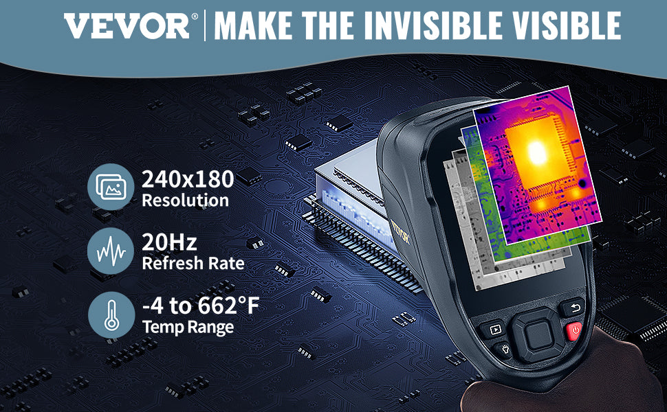 VEVOR Macchinetta Termocamera a Infrarossi Portatile Risoluzione IR da 240 x 180 Pixel Sensibilità Termica 40 mK, Termocamera Corporea Infrarossi Portatile con Scheda SD 16 GB Temperatura -20℃ a 350℃