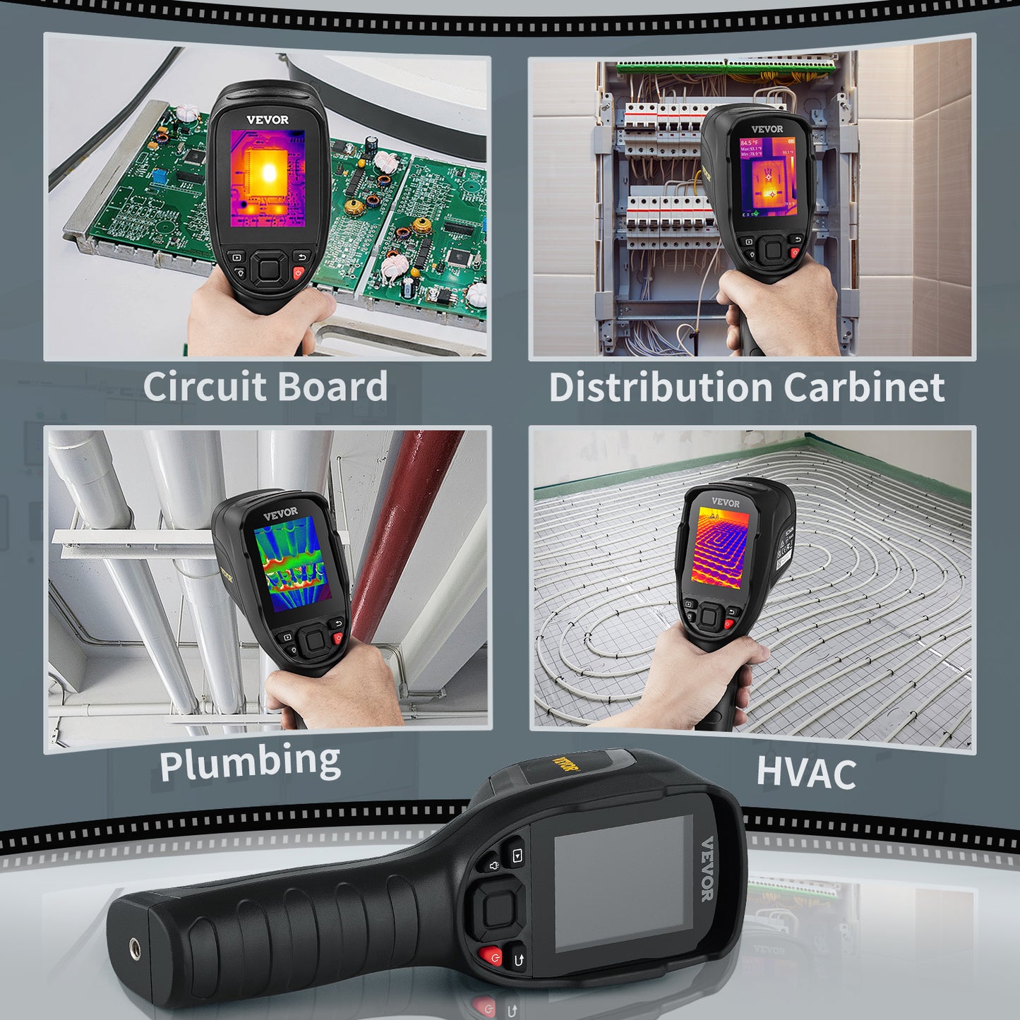 VEVOR Macchinetta Termocamera a Infrarossi Portatile Risoluzione IR da 240 x 180 Pixel Sensibilità Termica 40 mK, Termocamera Corporea Infrarossi Portatile con Scheda SD 16 GB Temperatura -20℃ a 350℃