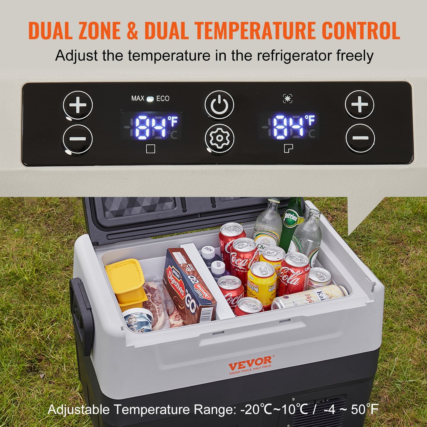 VEVOR NUOVO Frigorifero per Auto, 35 Litr Frigo Compressore Congelatore Portatile Elettrico per Campeggio, con Ruote, a Doppia Zona, 0,6kW.h Da -20°C a 10°C Regolabile Frigo Termico per Auto Camion Barca