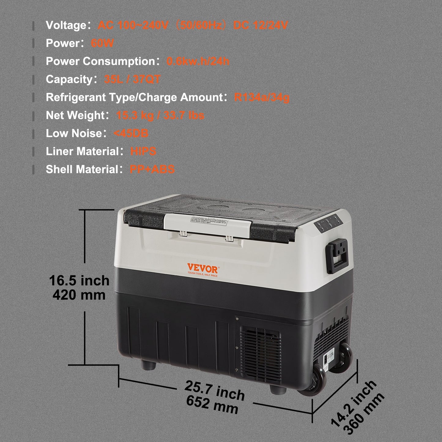 VEVOR NUOVO Frigorifero per Auto, 35 Litr Frigo Compressore Congelatore Portatile Elettrico per Campeggio, con Ruote, a Doppia Zona, 0,6kW.h Da -20°C a 10°C Regolabile Frigo Termico per Auto Camion Barca