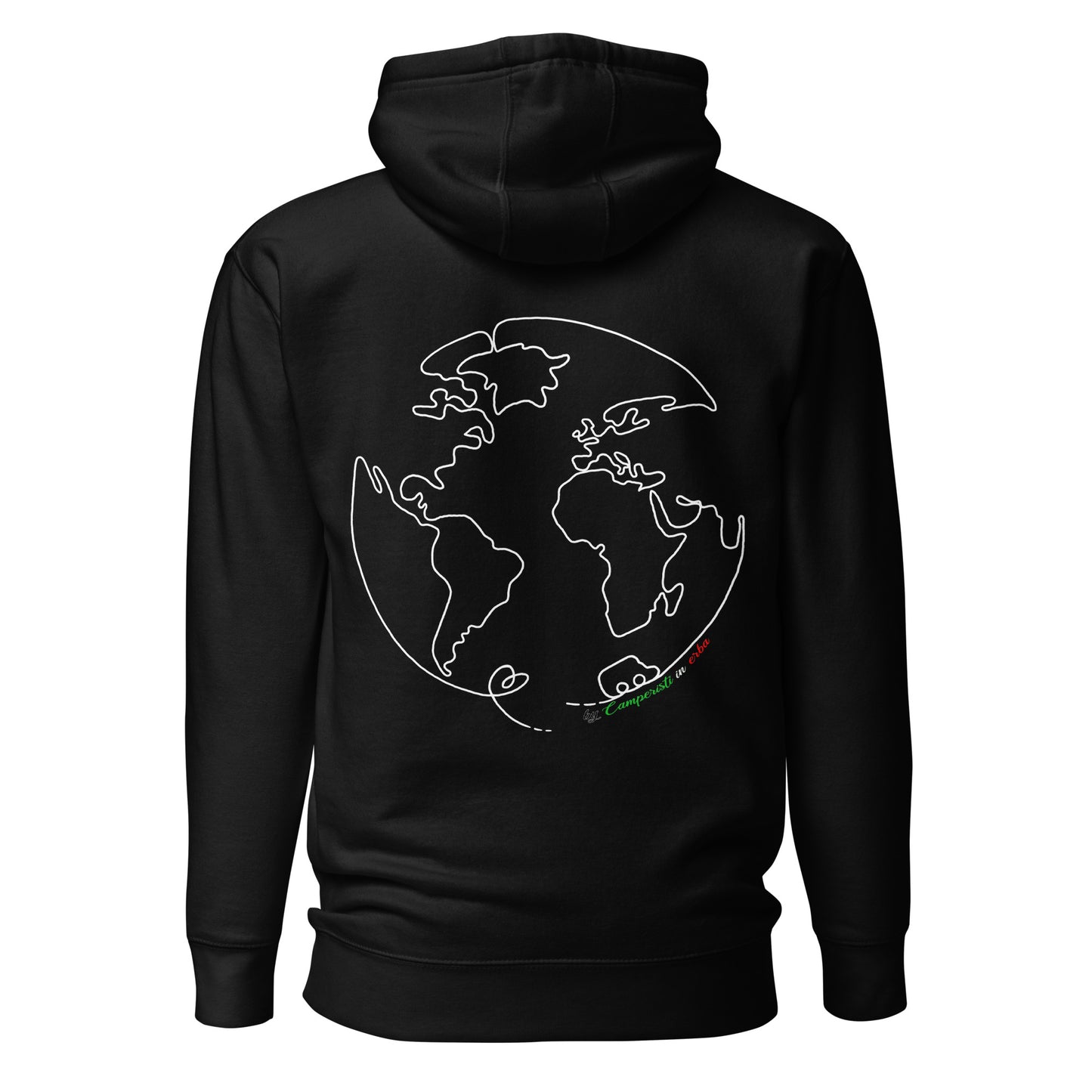 Felpa cappuccio Il giro del mondo in camper stampa bianca