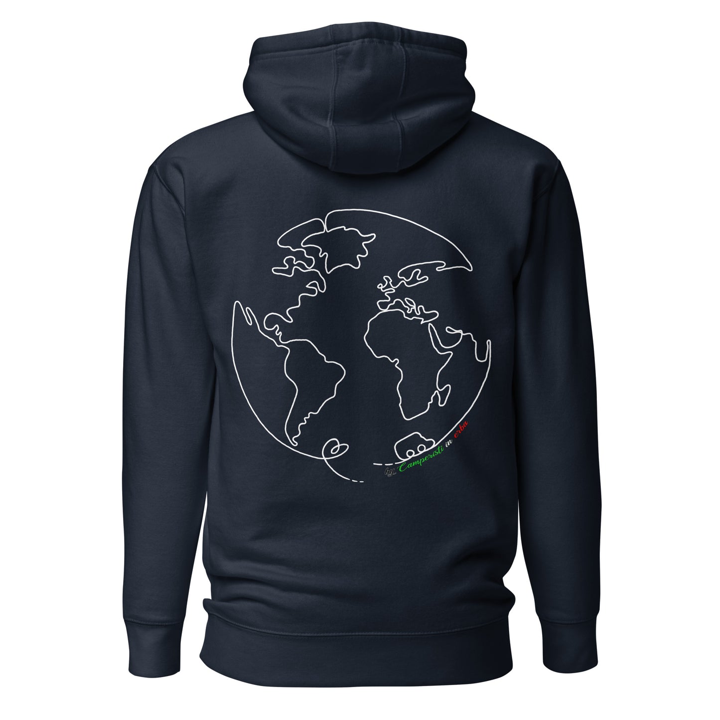 Felpa cappuccio Il giro del mondo in camper stampa bianca
