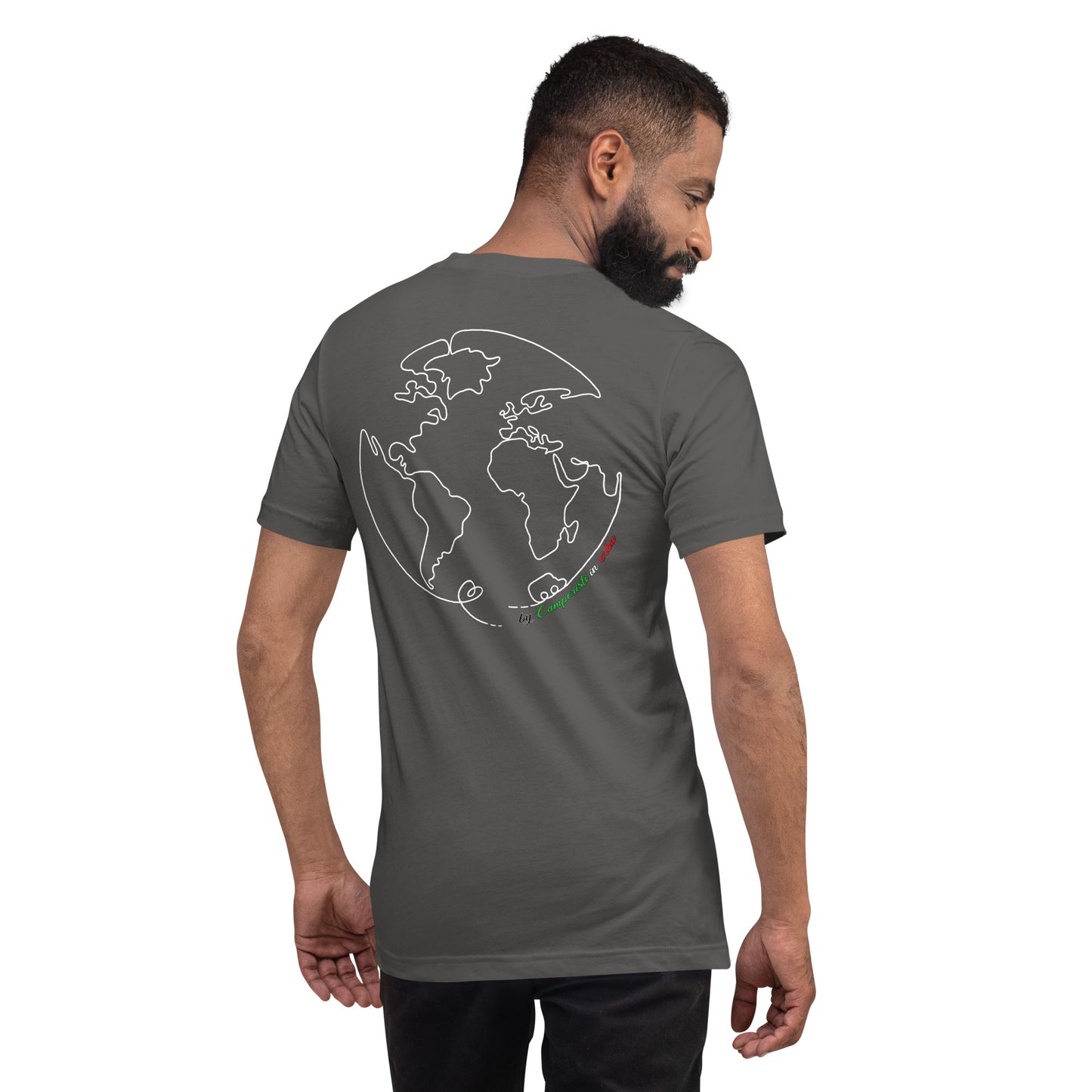 Maglietta t-shirt Il giro del mondo in camper disegno bianco