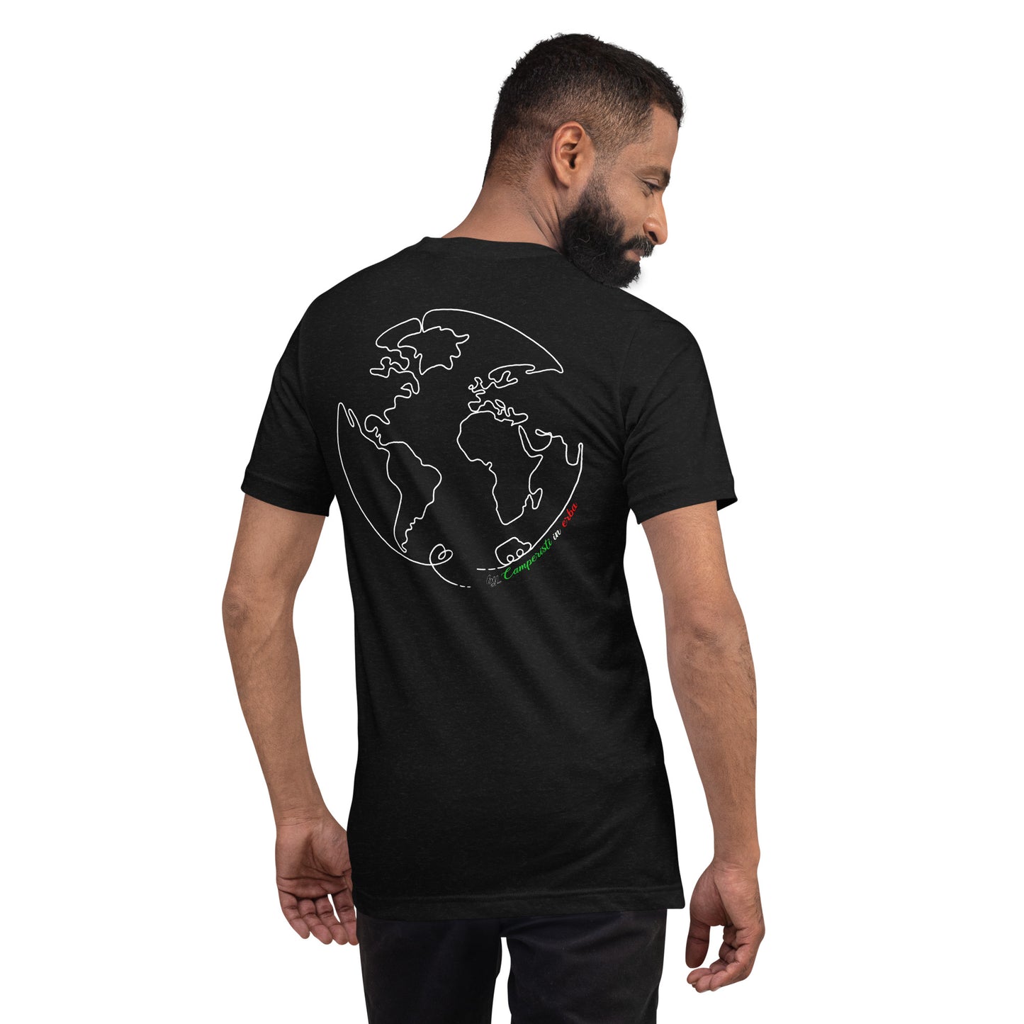 Maglietta t-shirt Il giro del mondo in camper disegno bianco